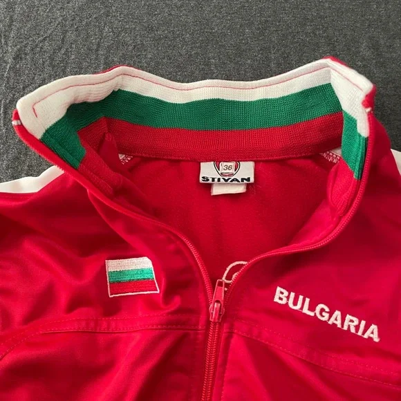 Vintage 90s Bulgaria Track Jacket Youth XL Red Green Spellout